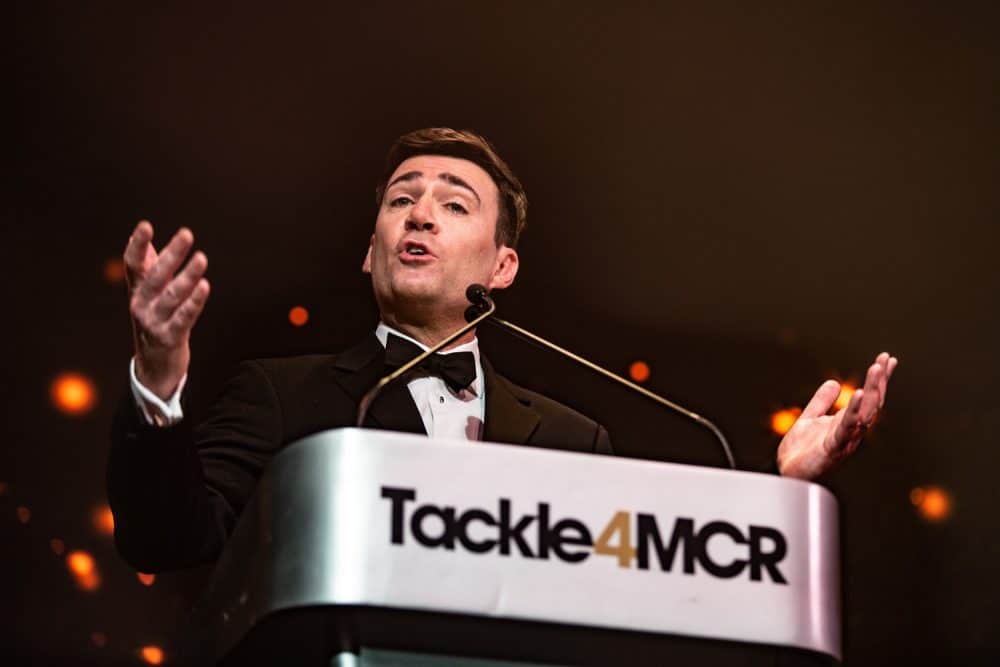 andy burnham the mayor of manchester at a celebrity event